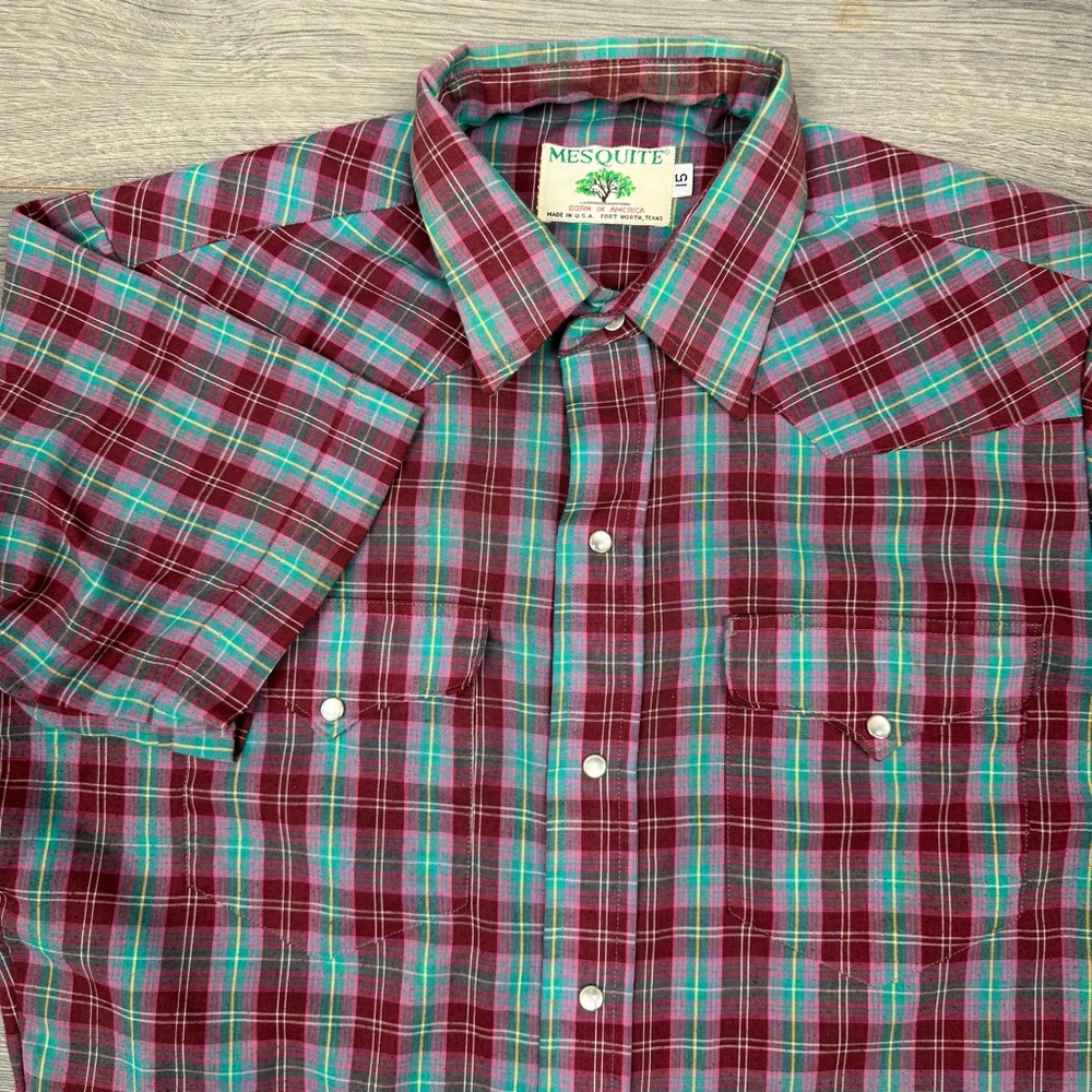 VTG Mesquite Pearl Snap Short Sleeve Men’s Western Shirt Sz 15 Made In USA Texas